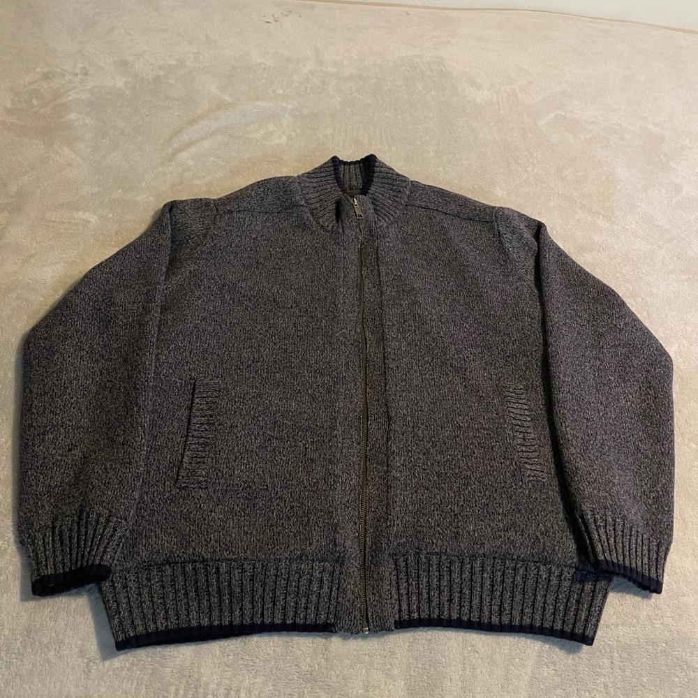 Ike Behar Men XXL Gray Sherpa Lined Full Zip Cotton Knit Cardigan Sweater Jacket